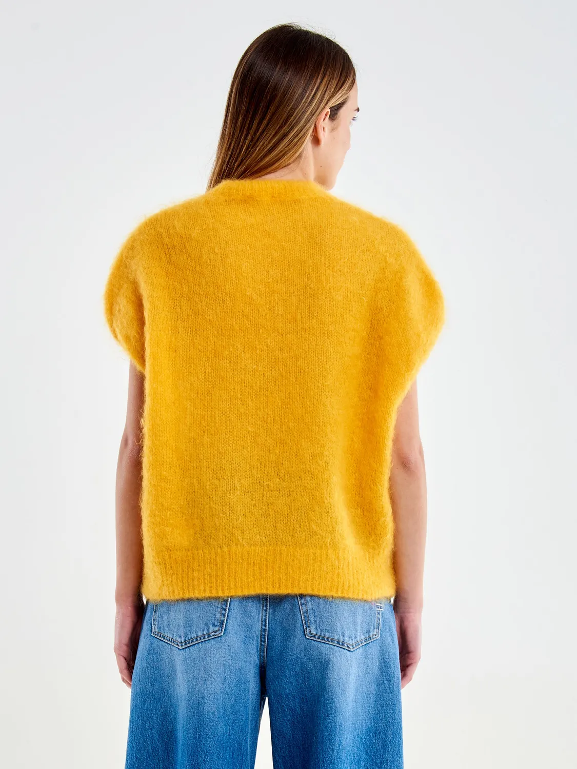 Vicolo Gilet Girocollo in mohair ocra taglia unica