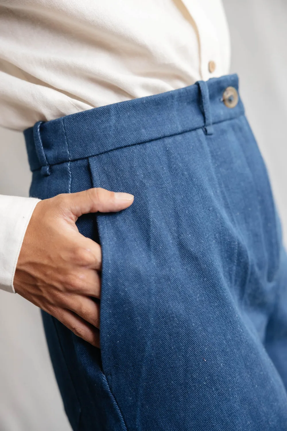 Jyoti Fair Works Damini pantaloni denim cotone gamba larga