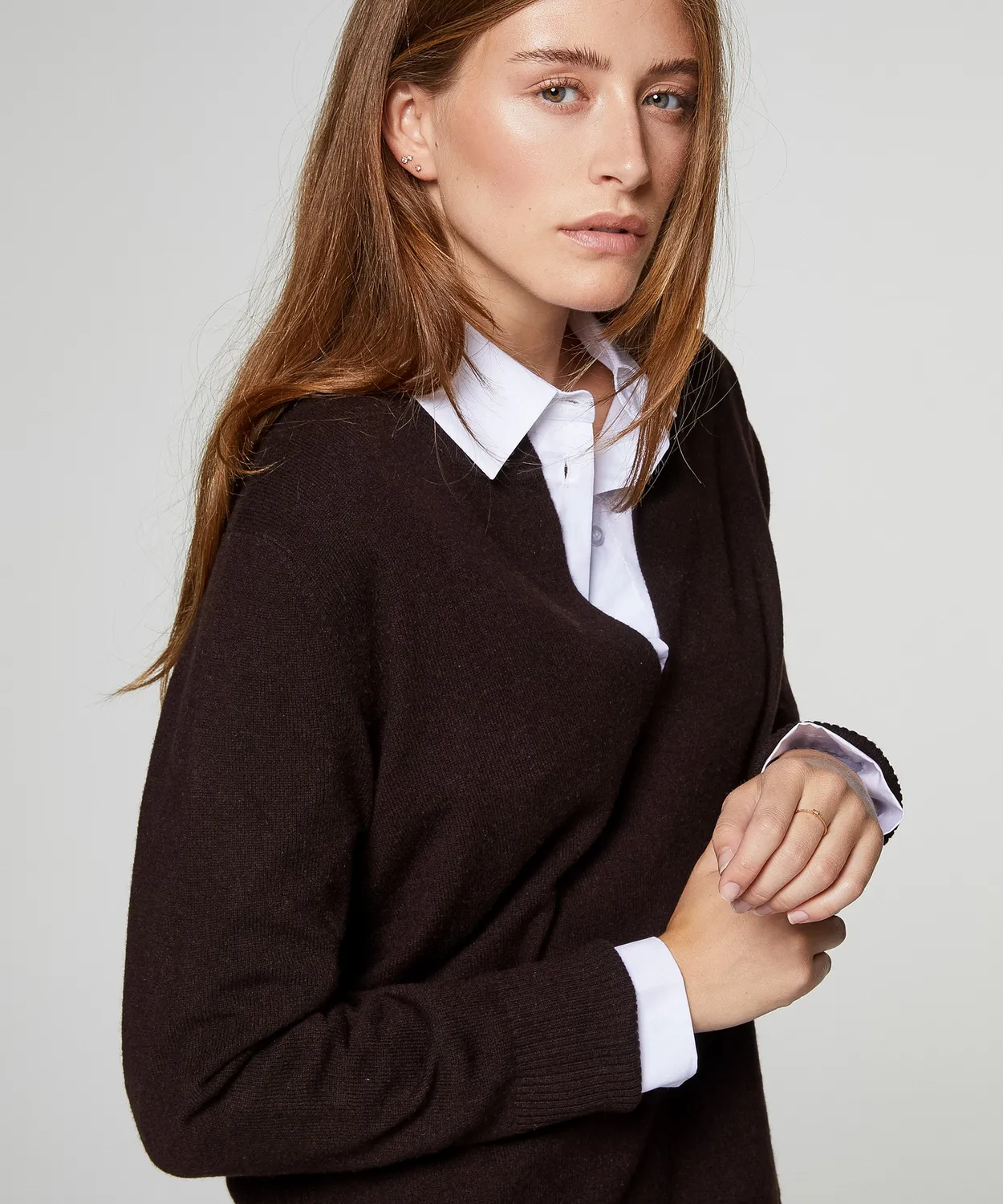 Rodier Maglia Scollo Tunisino Cashmere Marrone Scuro