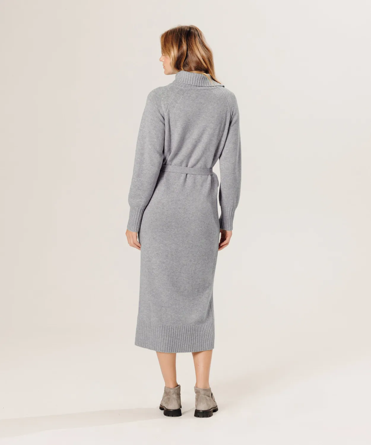 Rodier Abito lungo grigio collo alto lana merino