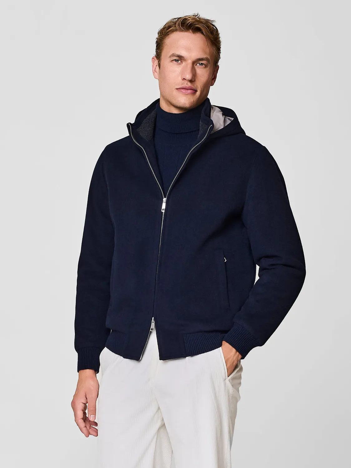Paul Taylor Bomber Velour Lana Blu cappuccio imbottito