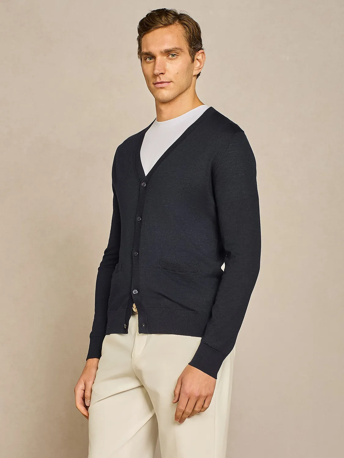 Paul Taylor cardigan maglia misto seta blu finezza 14