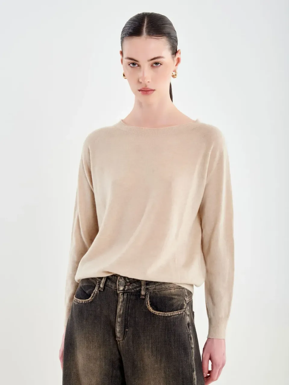 Vicolo Pull a Barchetta lana cashmere beige