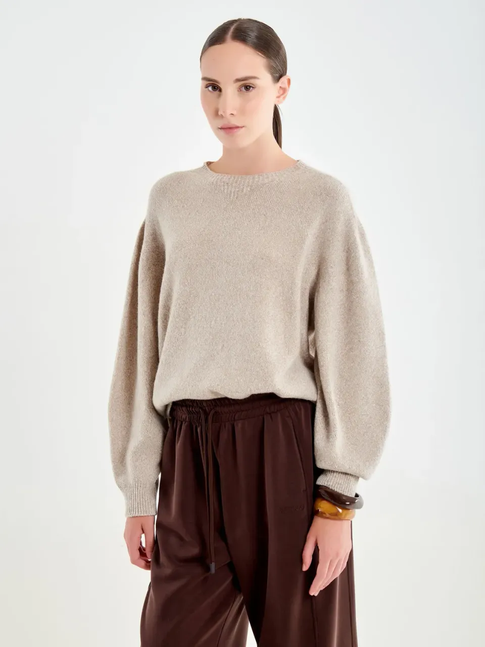 VICOLO Pull Girocollo Manica Ampia pull beige taglia unica lana