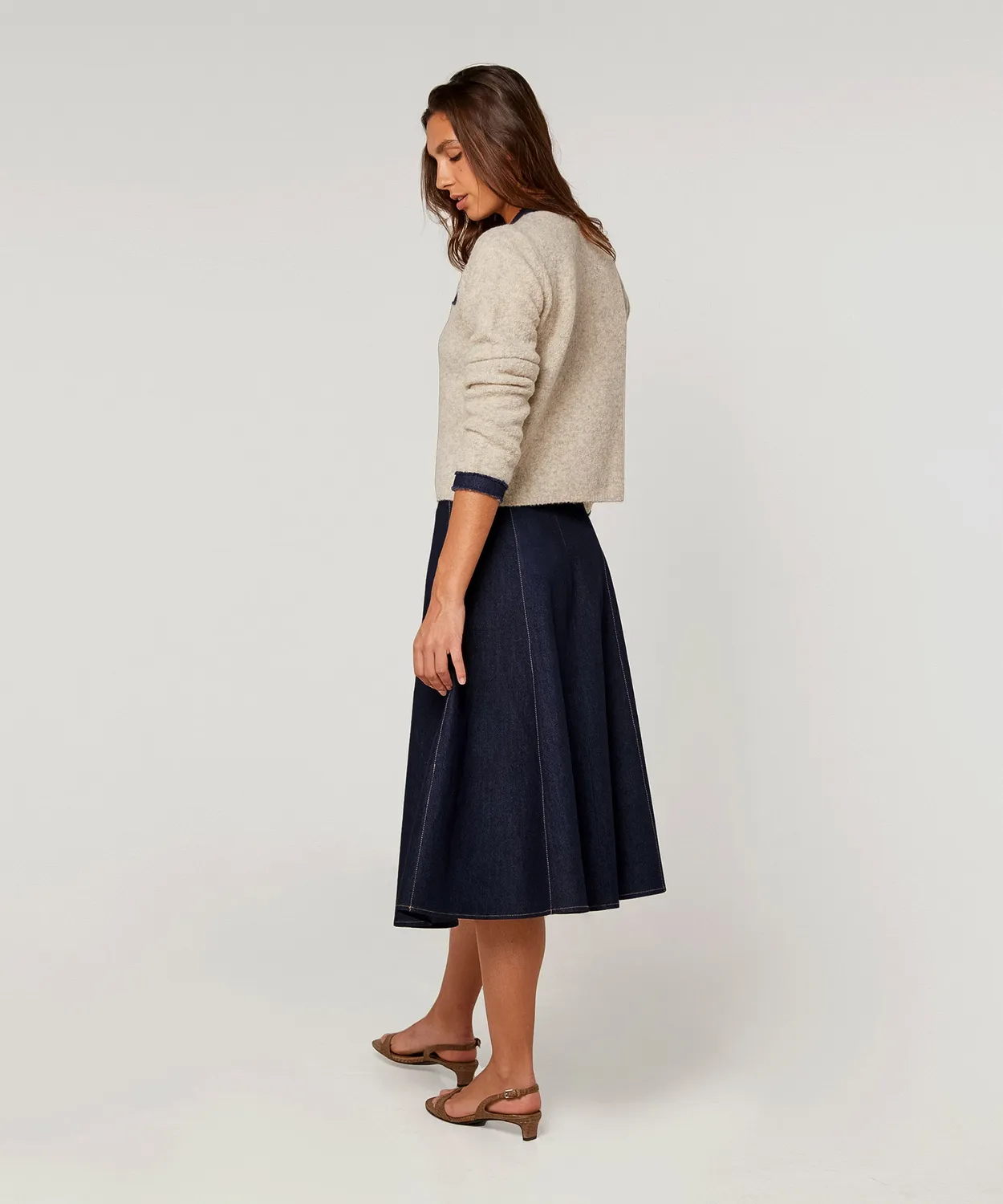 Rodier cardigan bimateriale lana donna beige melange