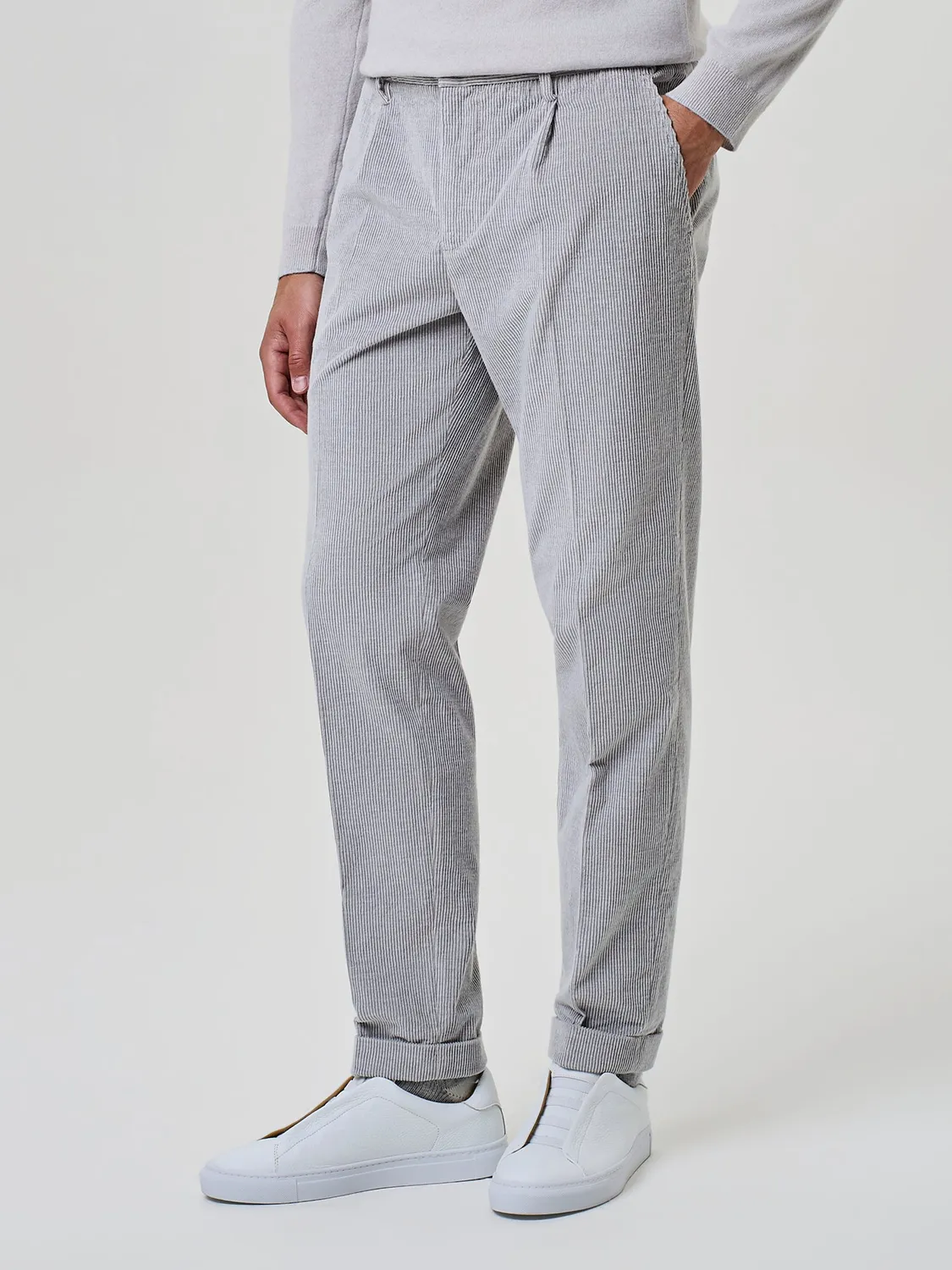 Paul Taylor pantalone velluto millerighe bicolore grigio chiaro