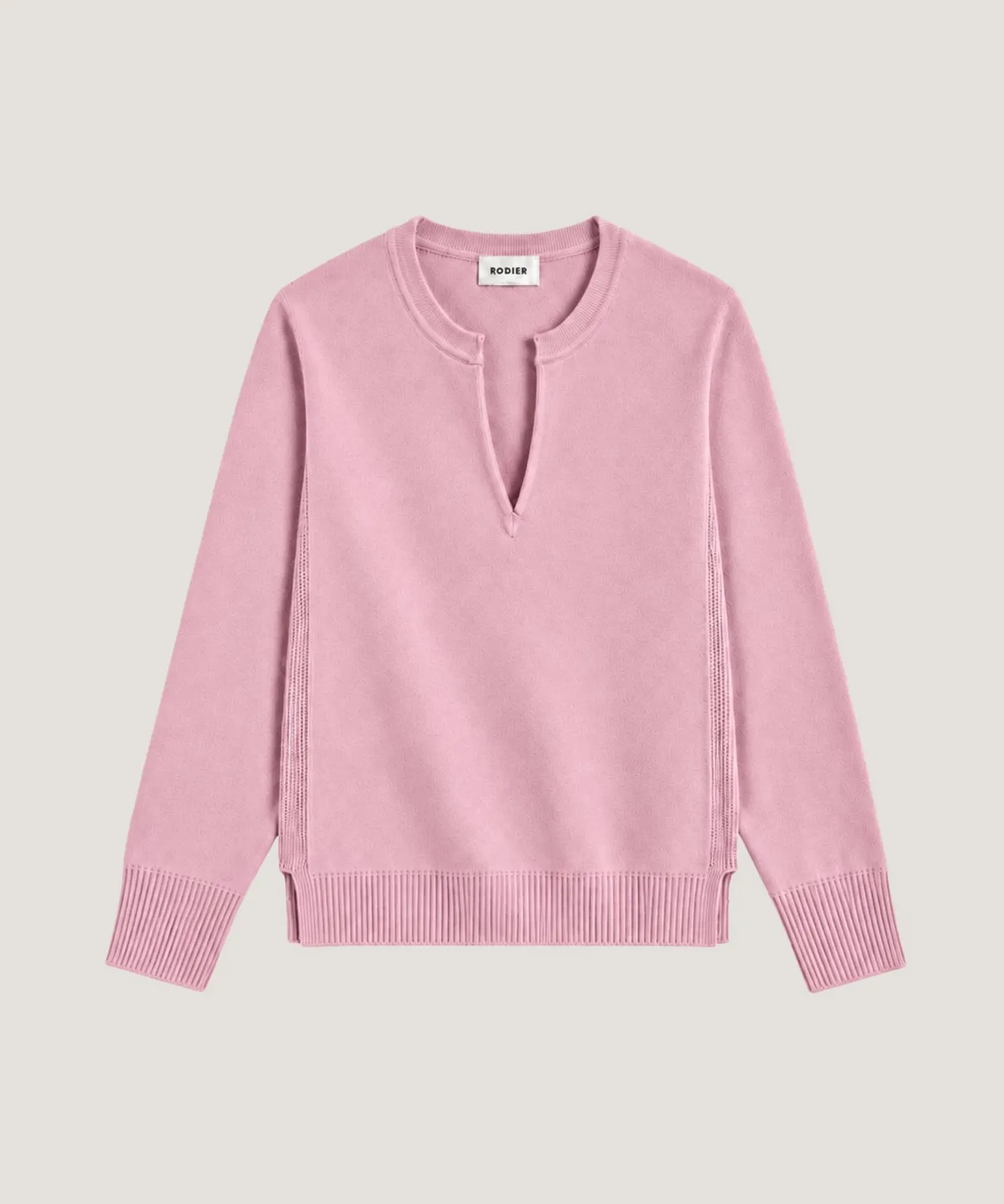 Rodier maglione collo tunisino cashmere rosa morbido