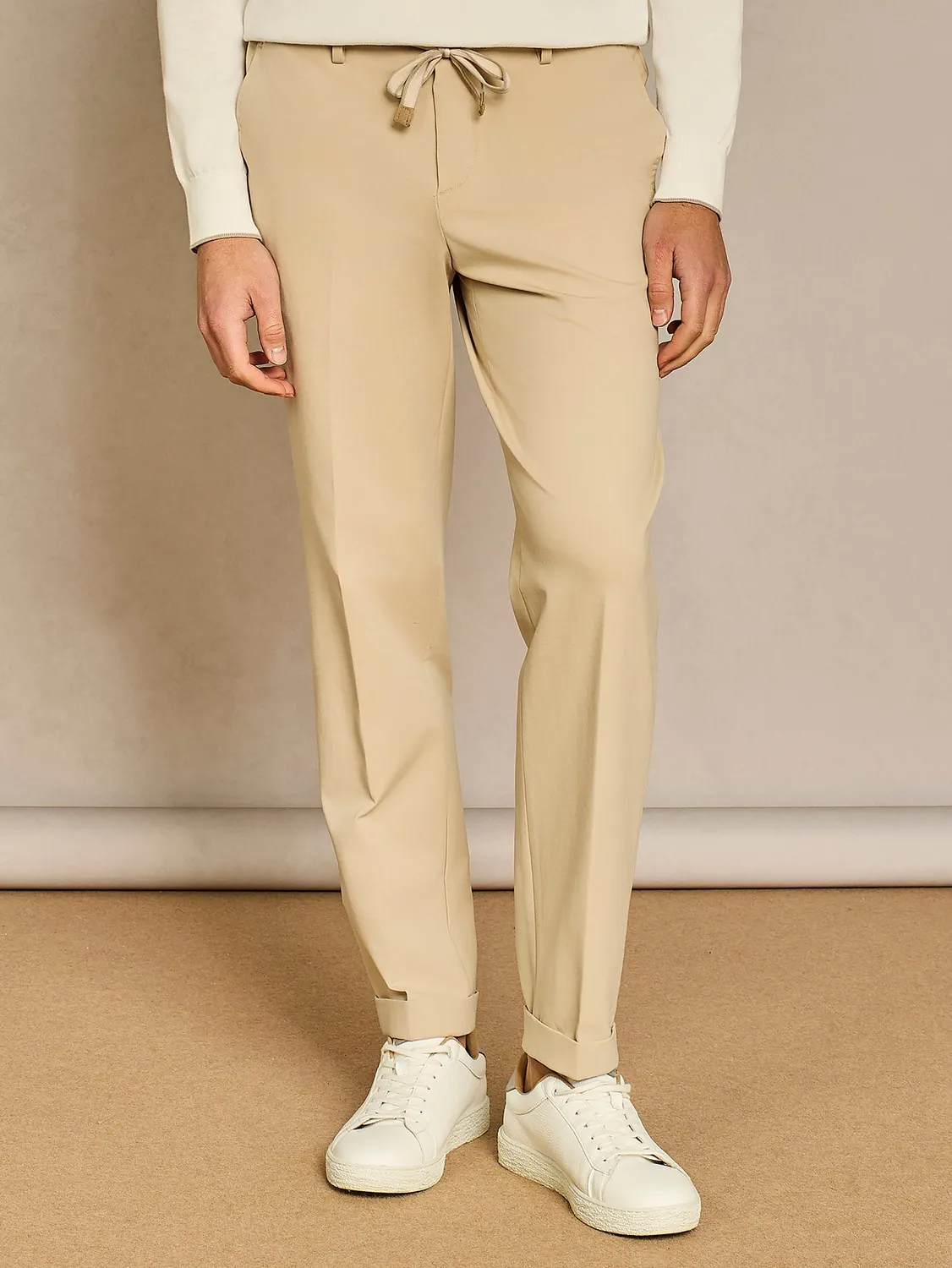 Paul Taylor Pantalone Jersey Beige con Coulisse Wide