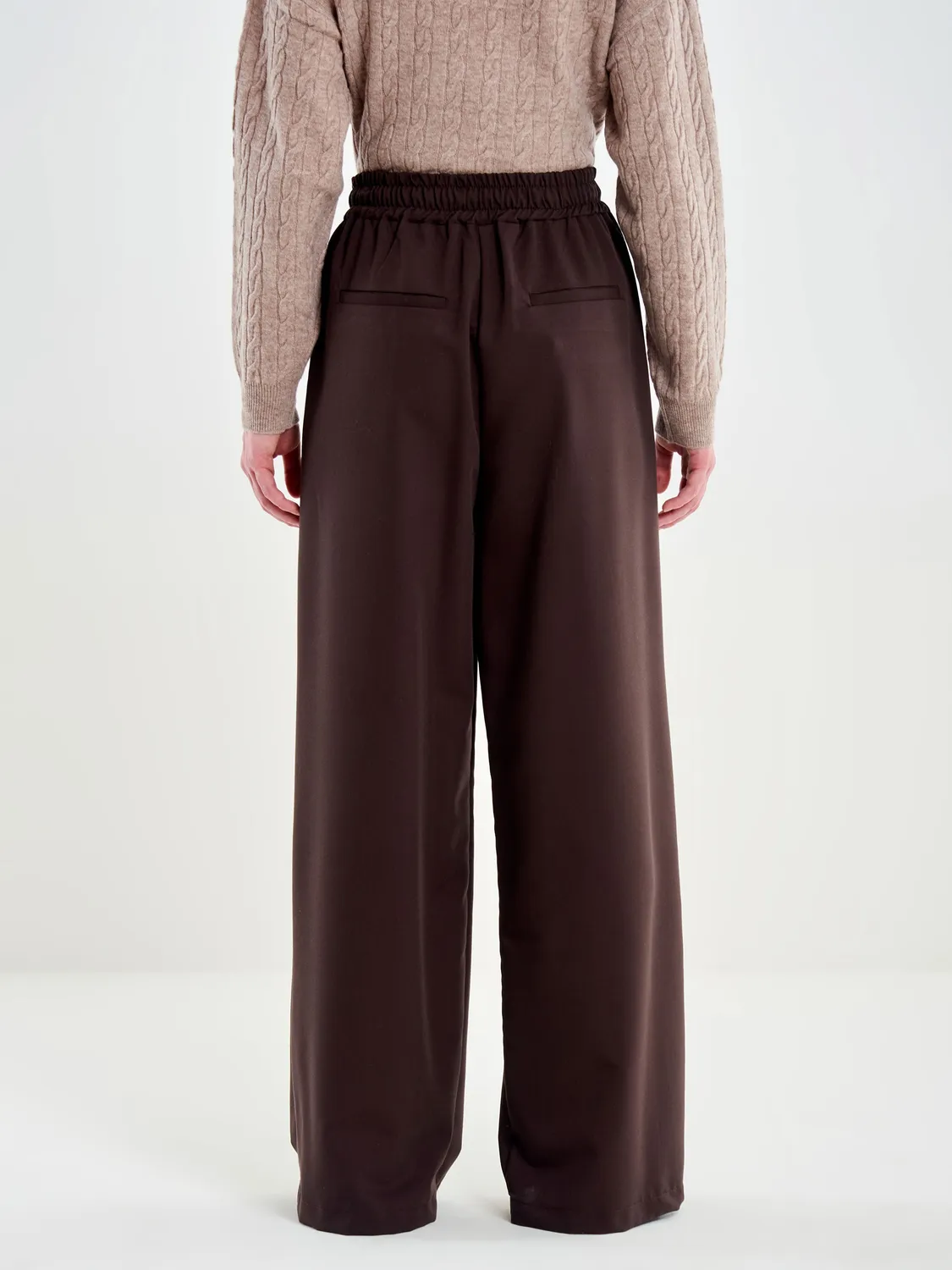 VICOLO Pantalone Gamba Larga Fondente con Coulisse