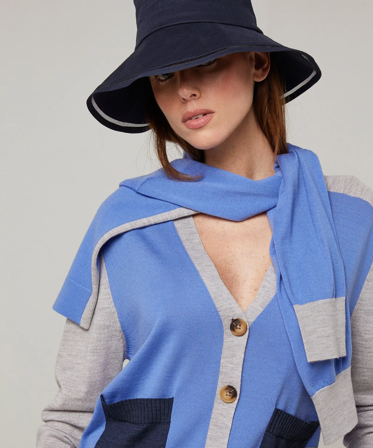 Rodier Cardigan tricolore lana merino Horizon Blue
