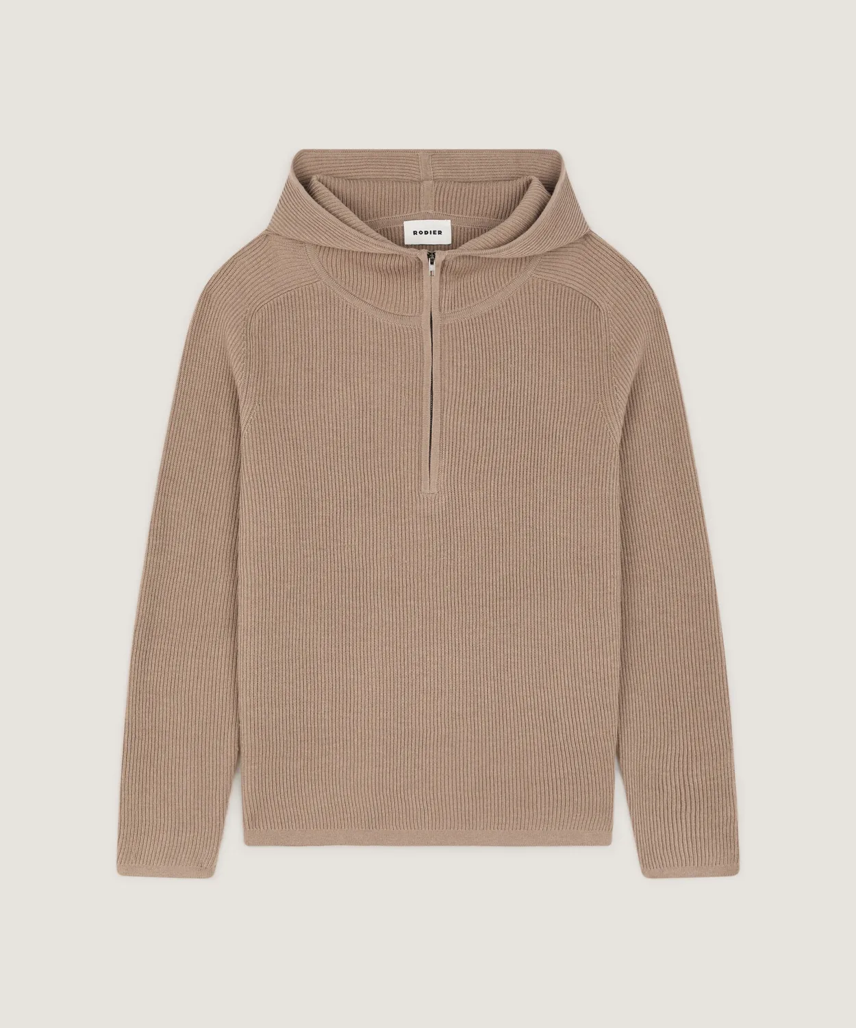 Rodier maglione cappuccio coste mocha brown con zip
