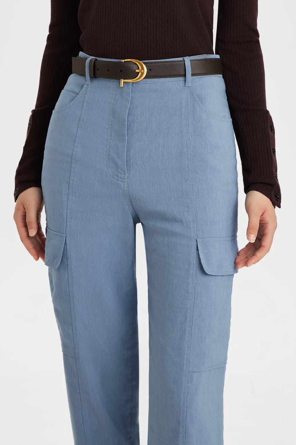 PORTS 1961 PW326TJD02 pantaloni cargo azzurri lino