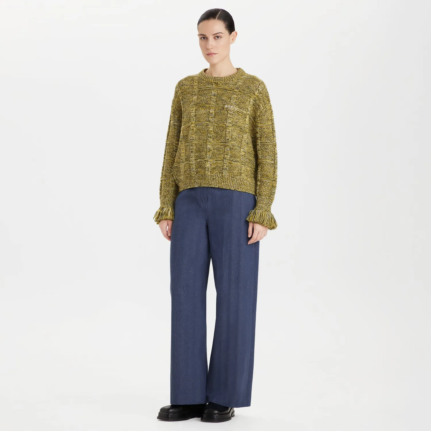 Ports 1961 Wool Check maglione lana pesante verde lime