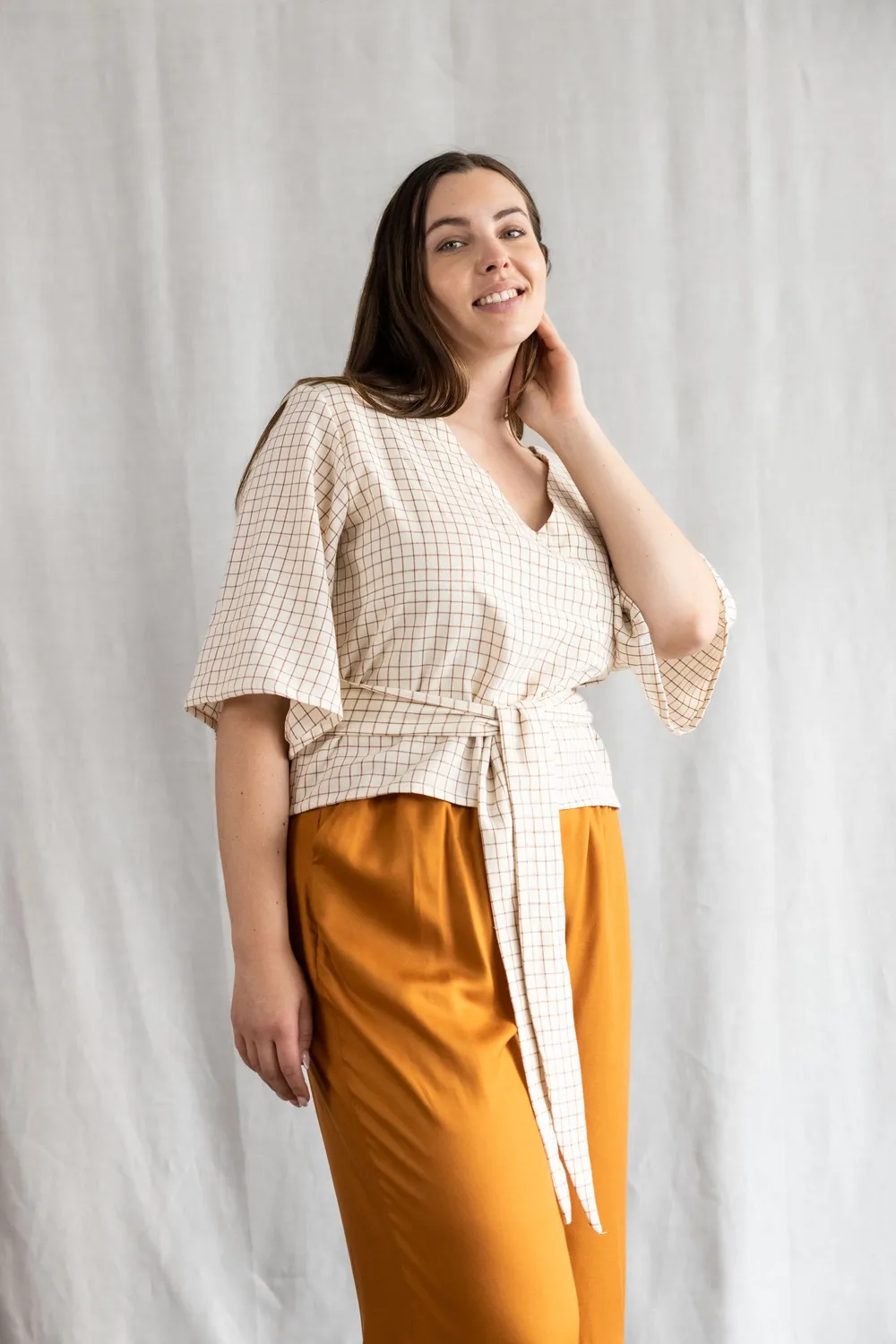 Jyoti - Fair Works Vasanta Cream Checks blusa quadri crema cotone