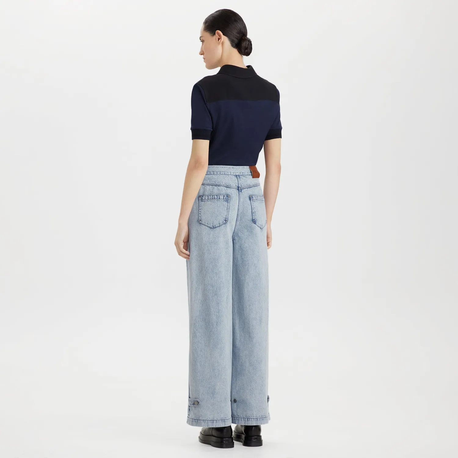 PORTS jeans larghi lavaggio chiaro vita alta cotone