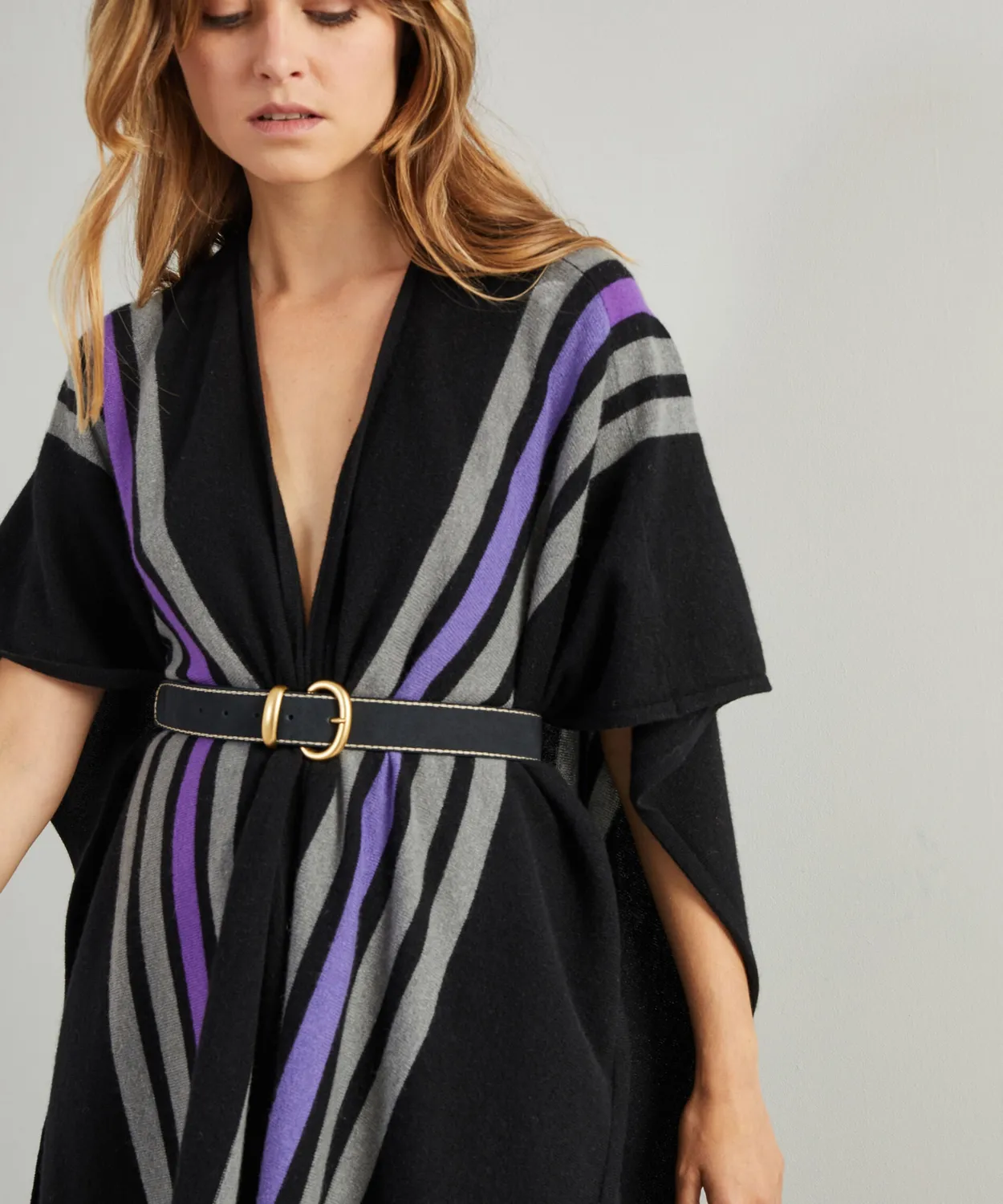 Rodier stola in cashmere 2 fili con frange nera