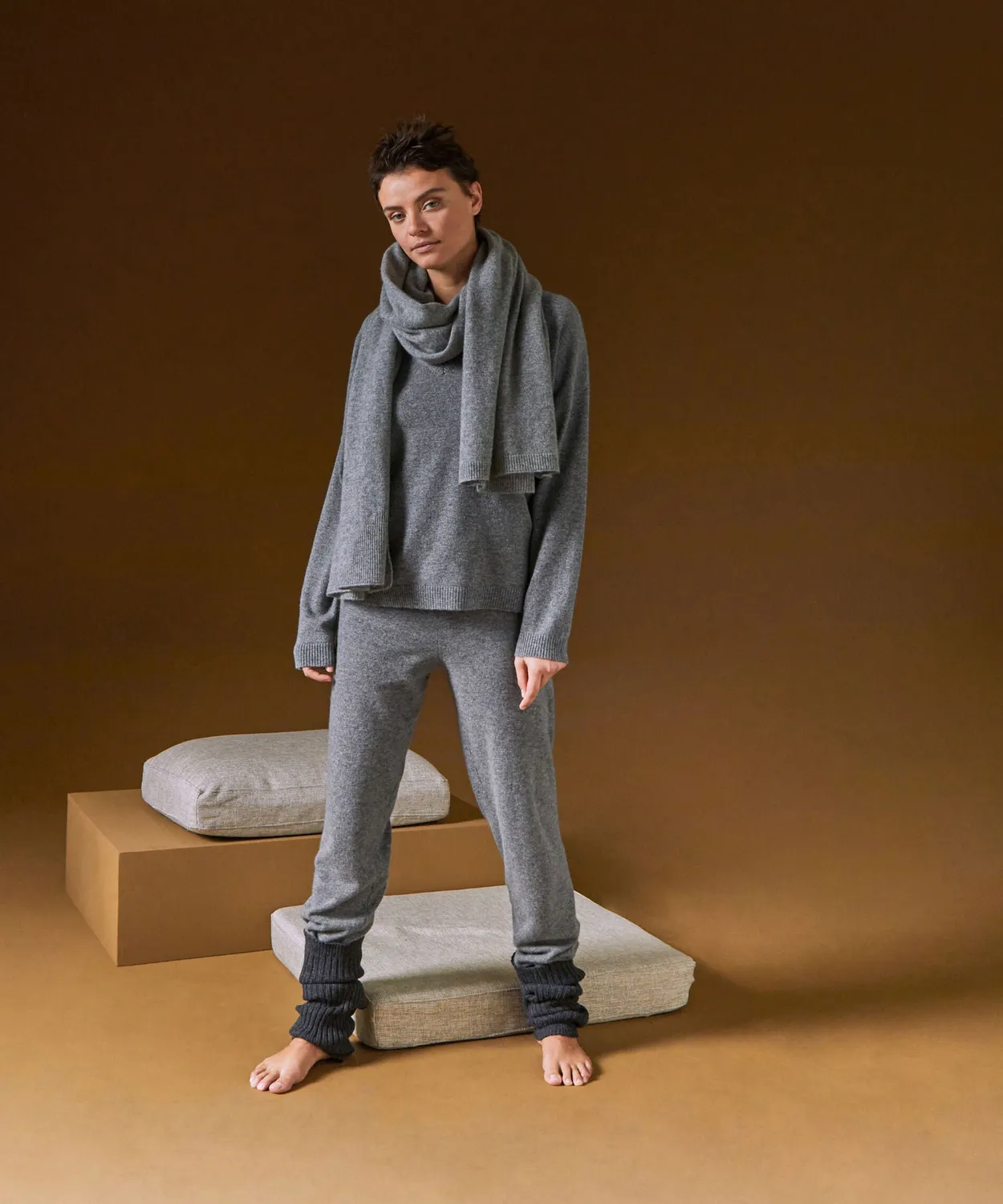 Rodier Maglione oversize scollo V cashmere grigio medio M