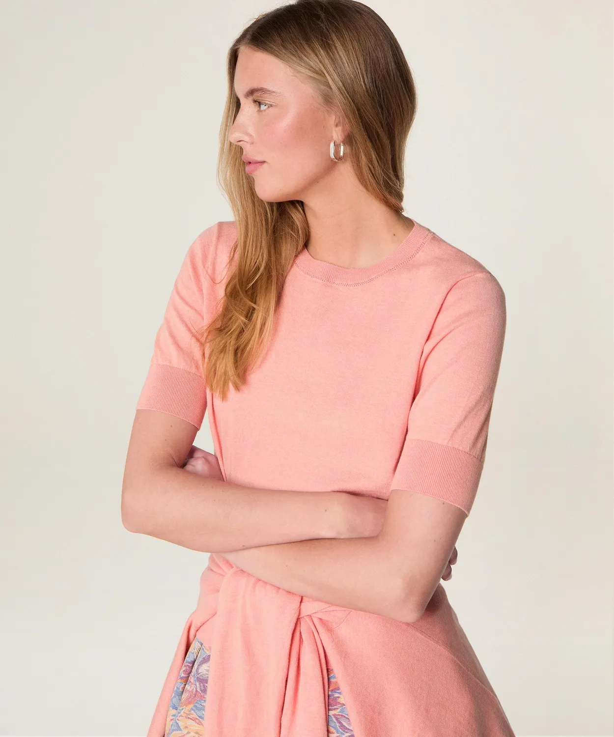 Rodier twin-set cotone salmone cardigan + maglione