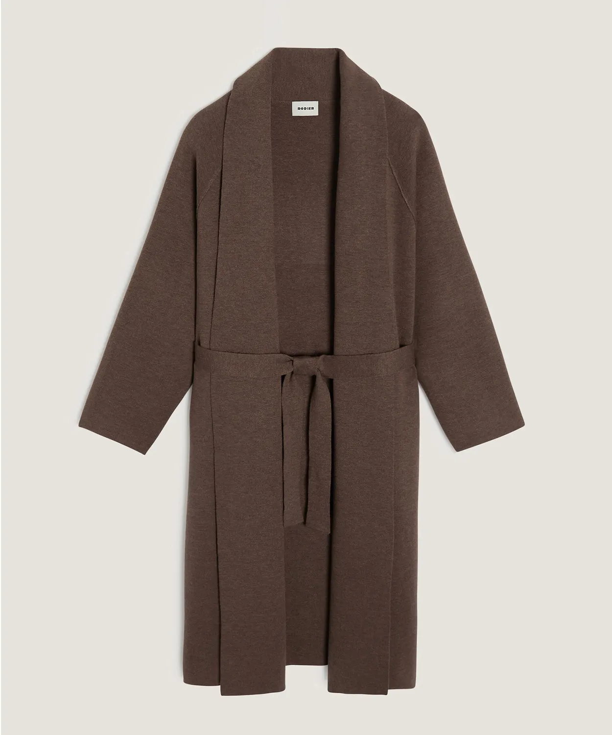 Rodier cappotto maglia lungo havana brown cintura scialle