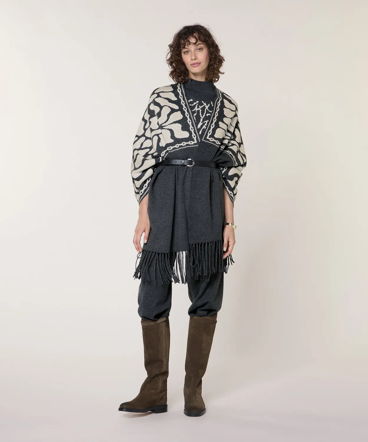 Rodier Stola Jacquard Grigio Scuro Sciarpa Taglia Unica