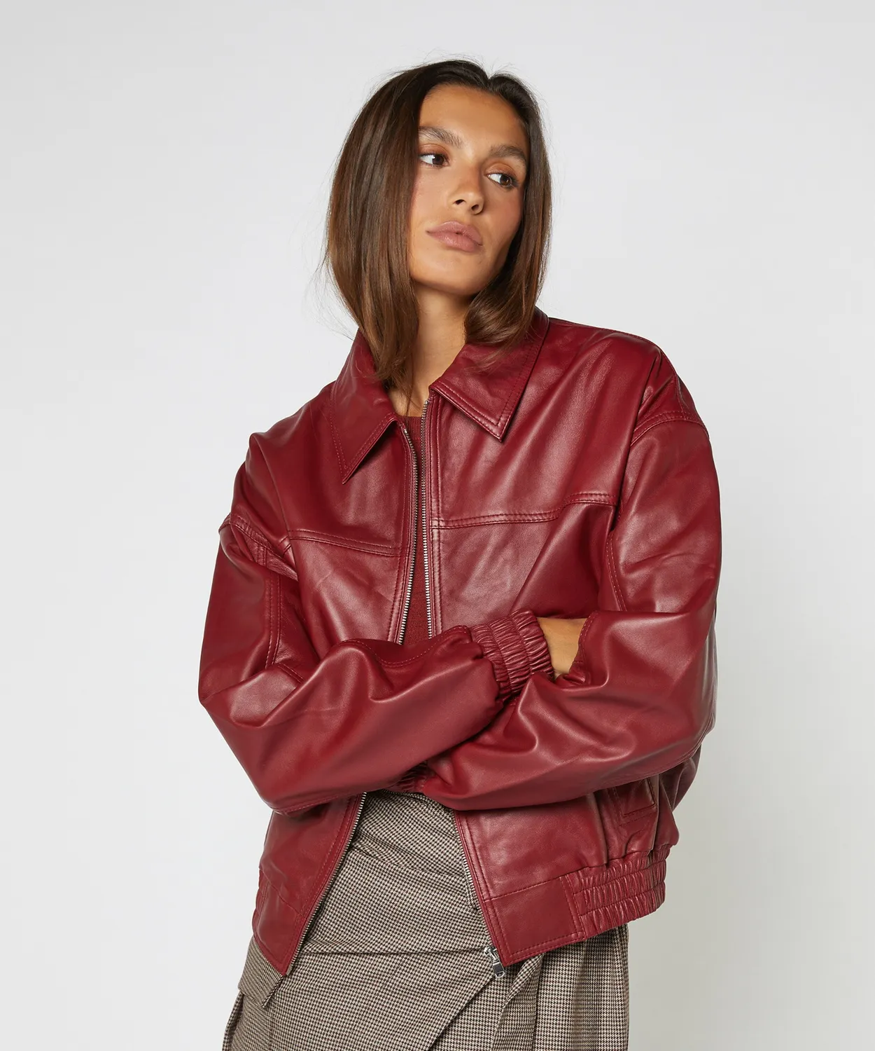 Rodier Bomber in pelle bordeaux zip