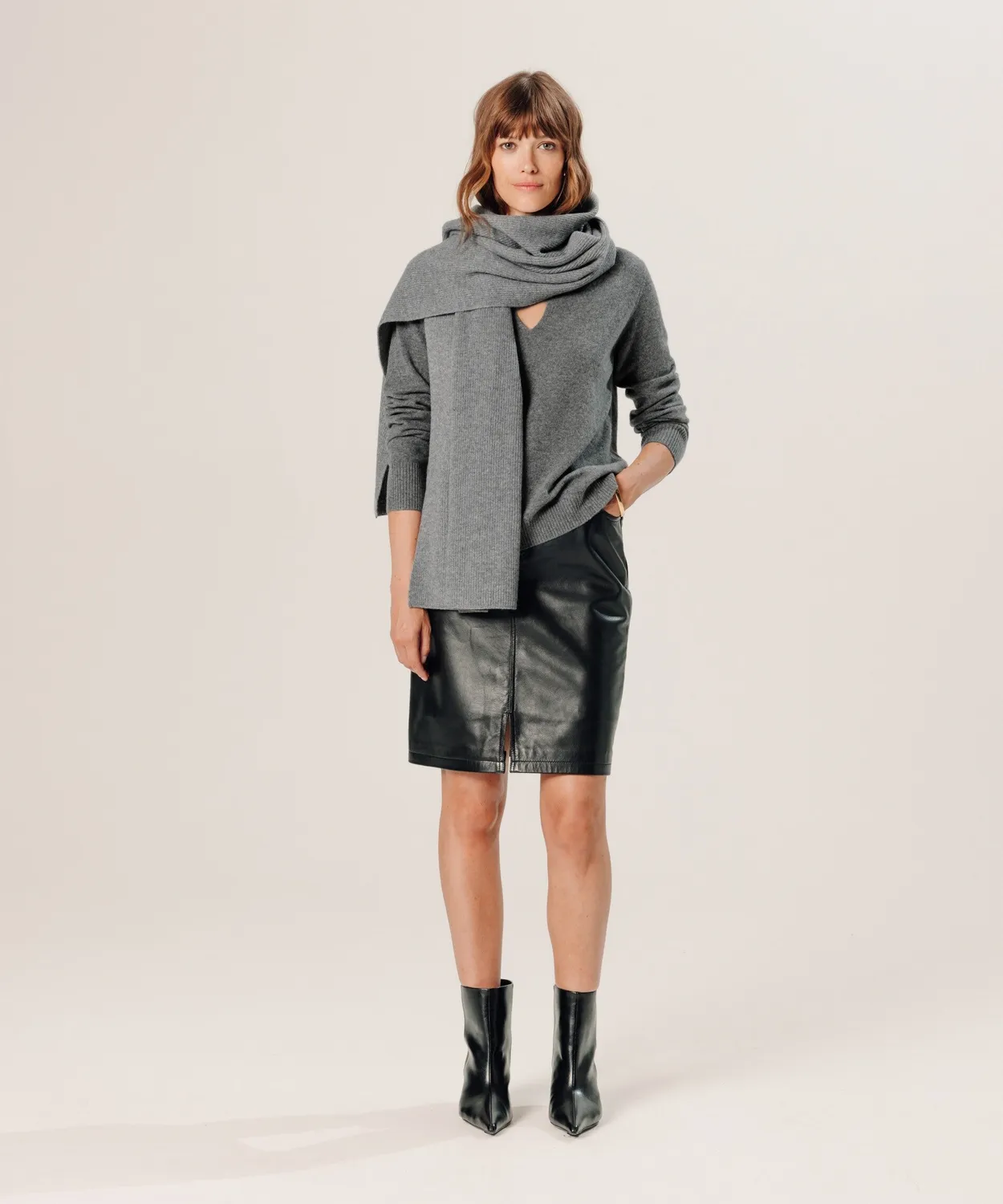 Rodier maglia cashmere collo tunisino grigio