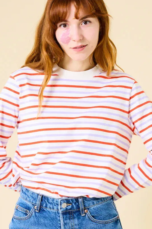Jyoti Fair Works Popeia maglia righe rosso viola bianco