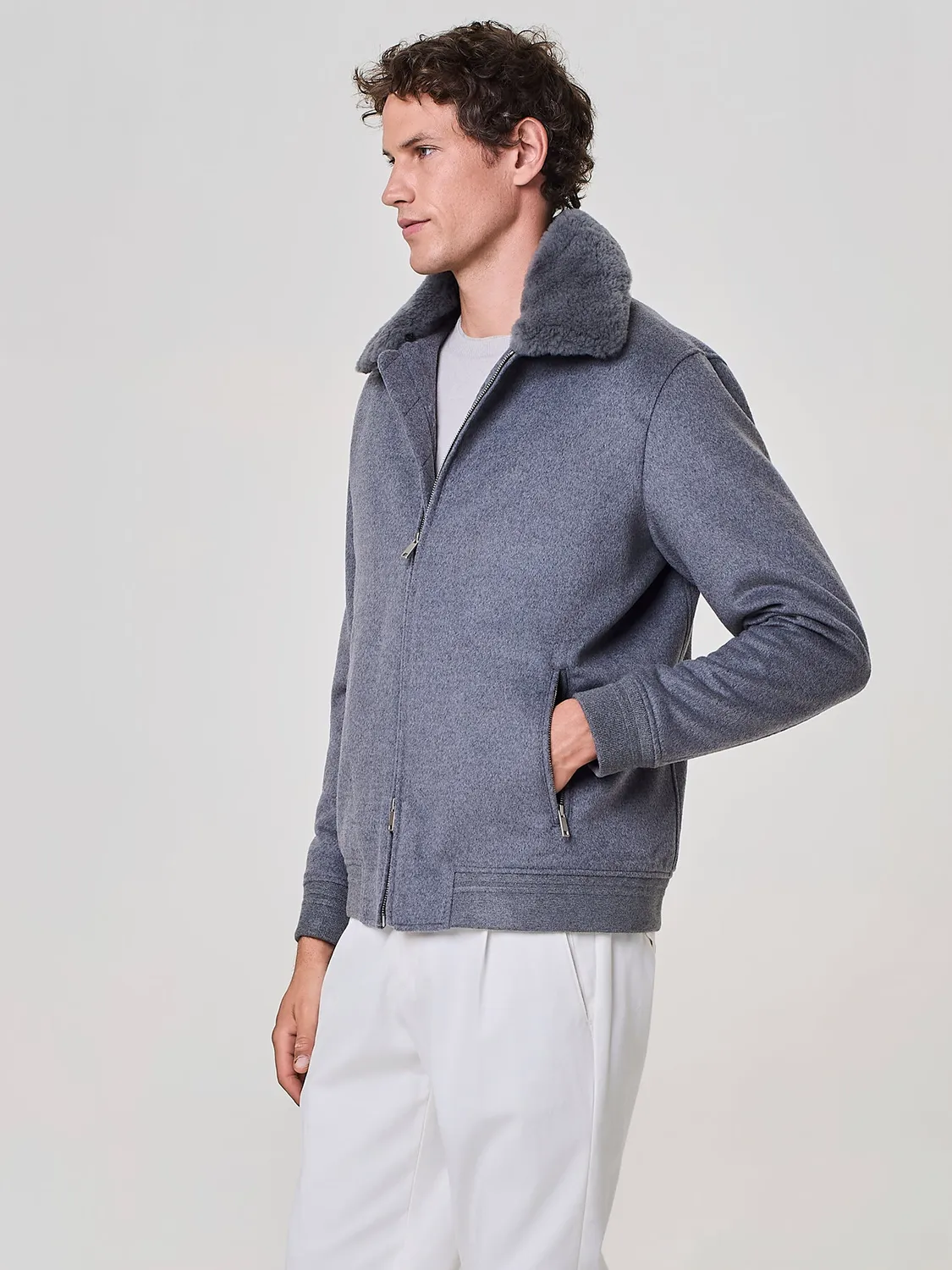 Paul Taylor Bomber Imbottito Grigio Collo Eco Pelliccia Zip