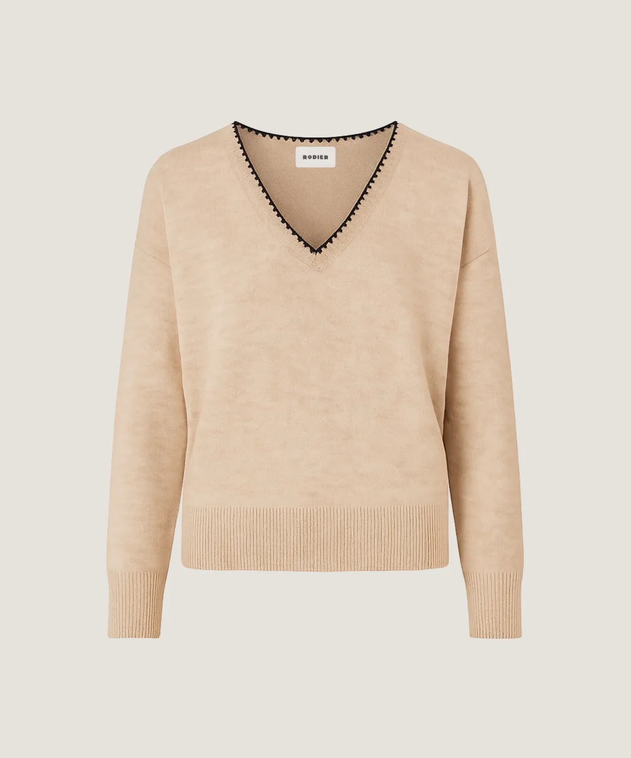 Rodier maglione scollo V maglia fine beige ampio