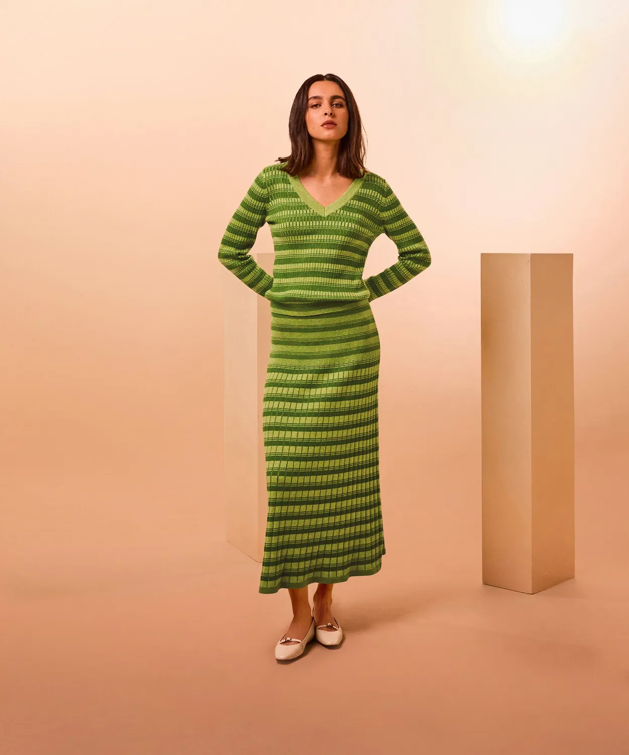 Rodier Maglia Scollo V Verde Pistacchio a Coste