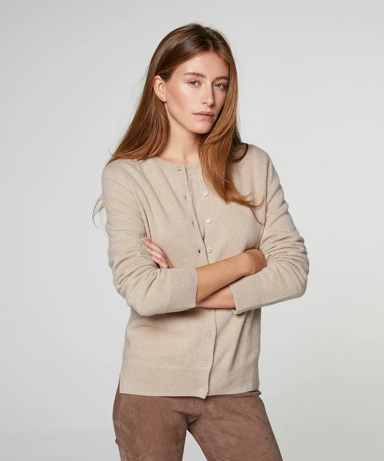 Rodier cardigan cashmere girocollo beige donna