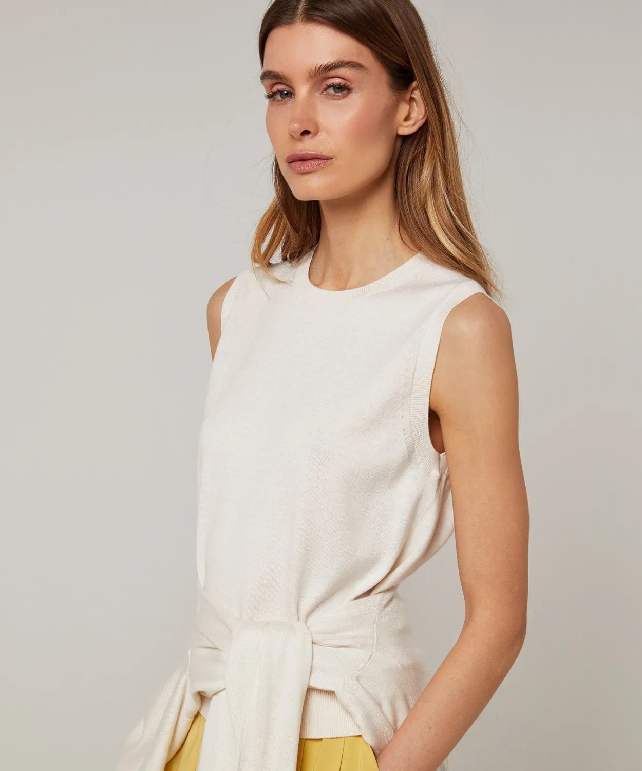Rodier Twin Set Girocollo Seta Bianco Ecru Top+Cardigan