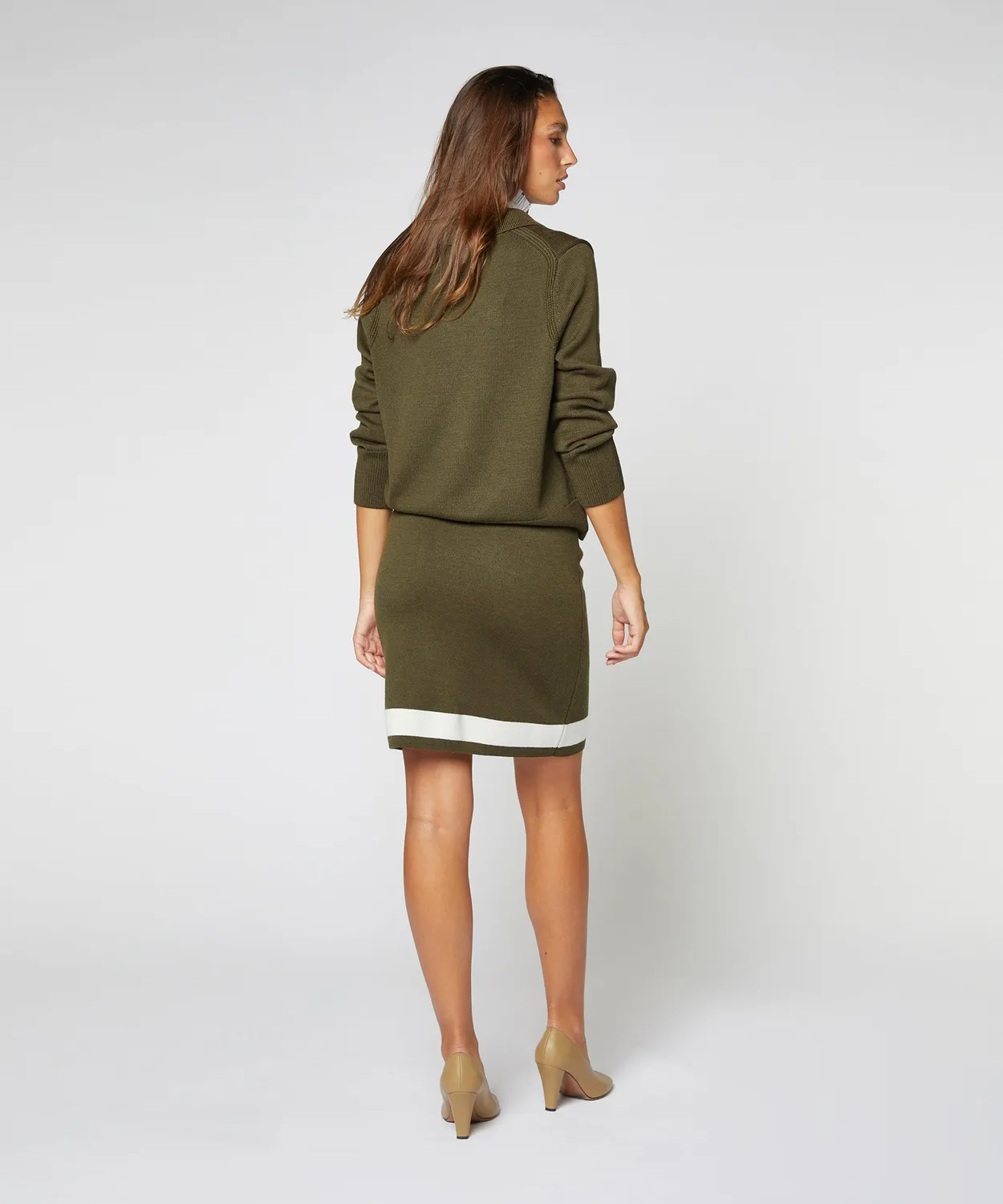 Rodier Maglione polo scollo a V kaki in lana