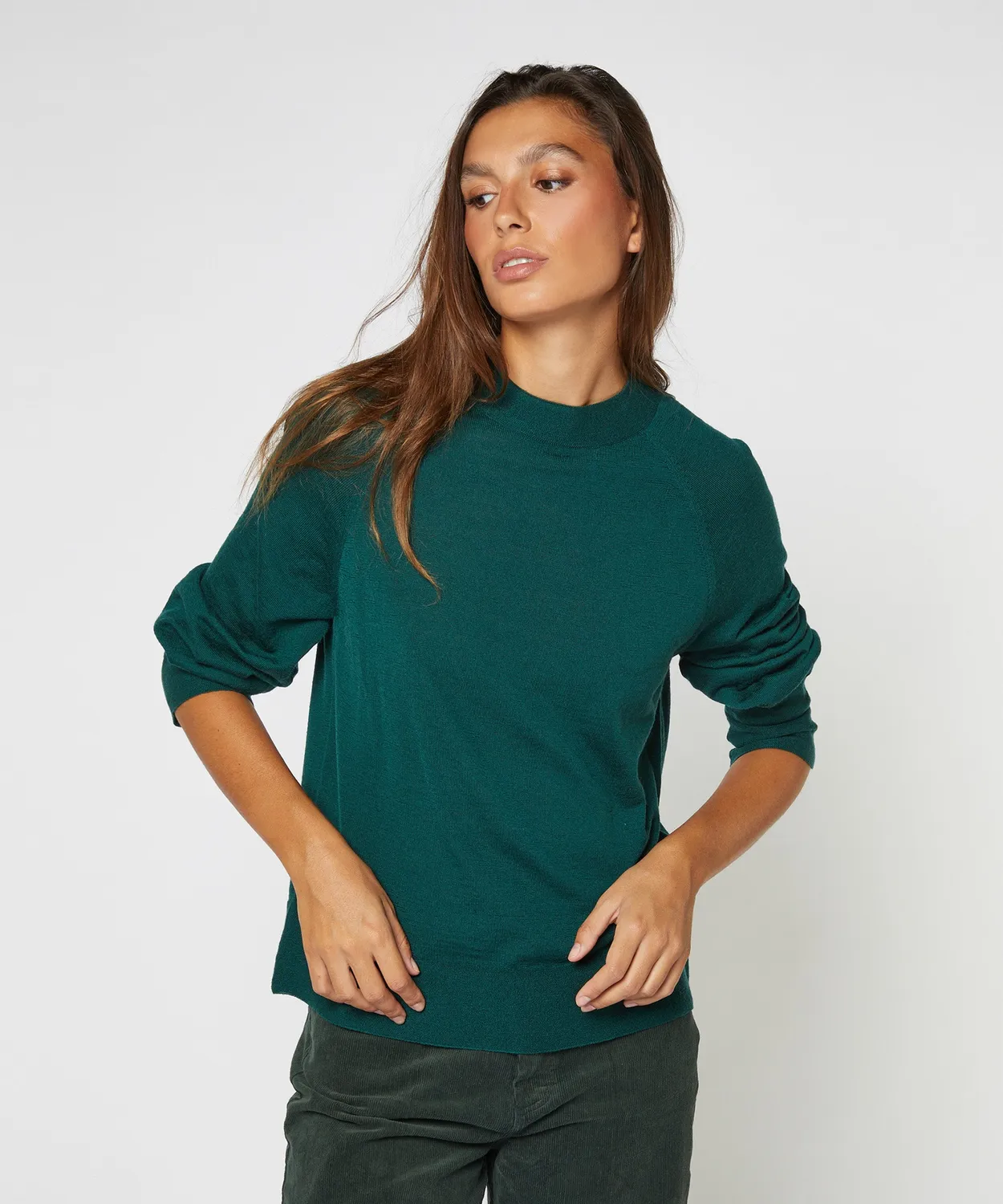 Rodier maglione girocollo lana merino verde maglia fine