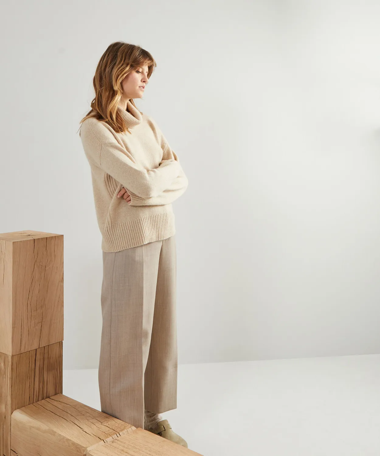 Rodier maglione collo alto cashmere beige oversize