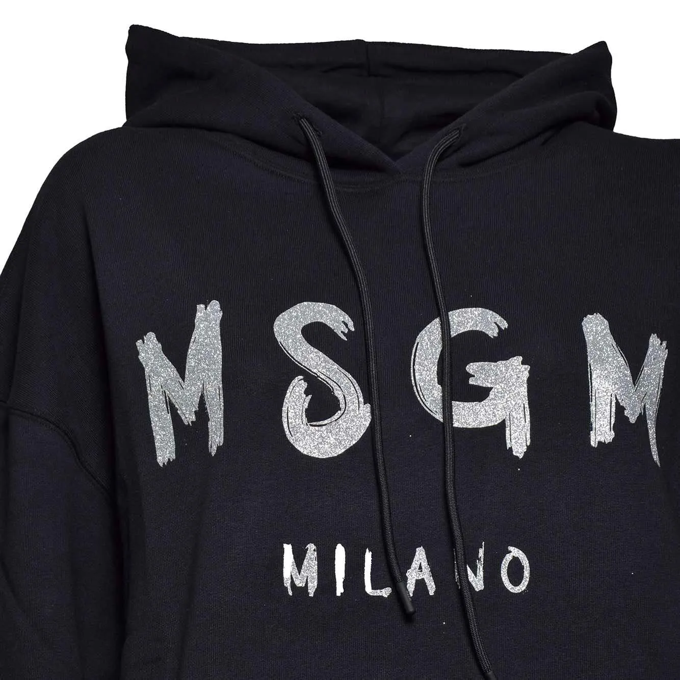 MSGM 3741MDM515G247799 felpa cappuccio nero glitter