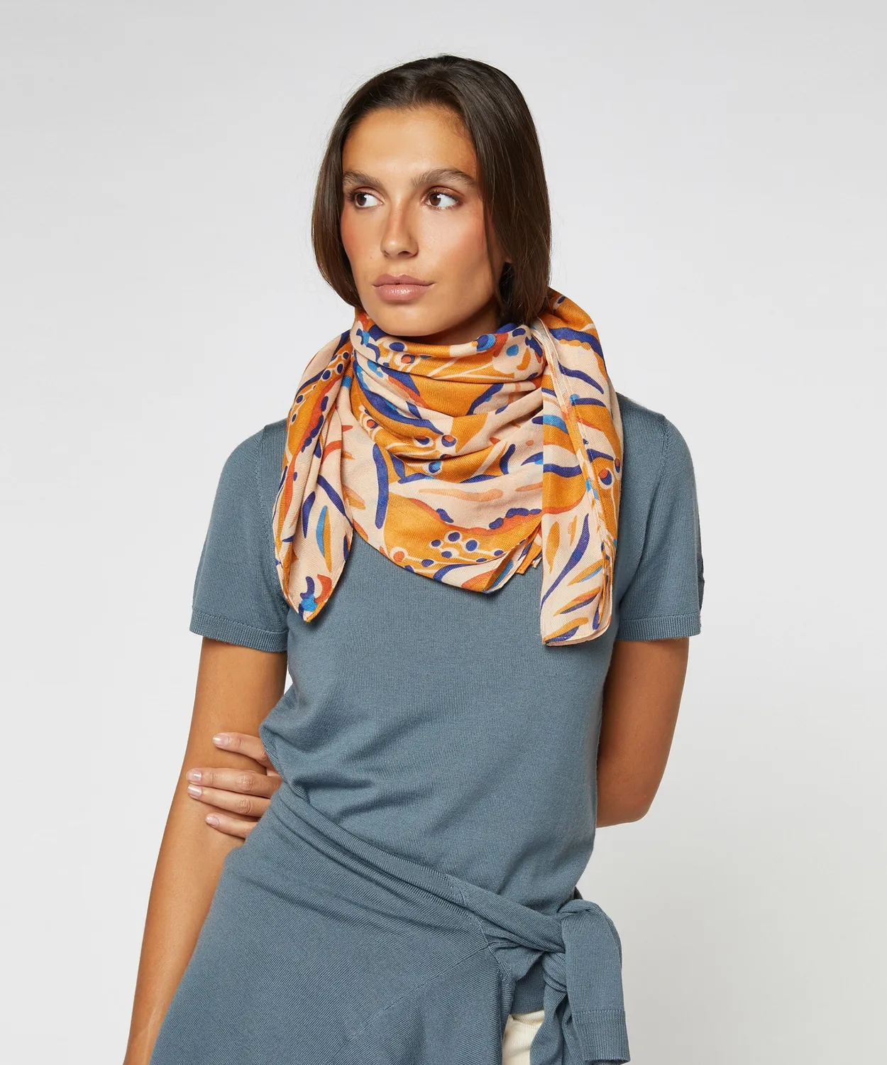 Rodier twin set lana merino blu grigio girocollo