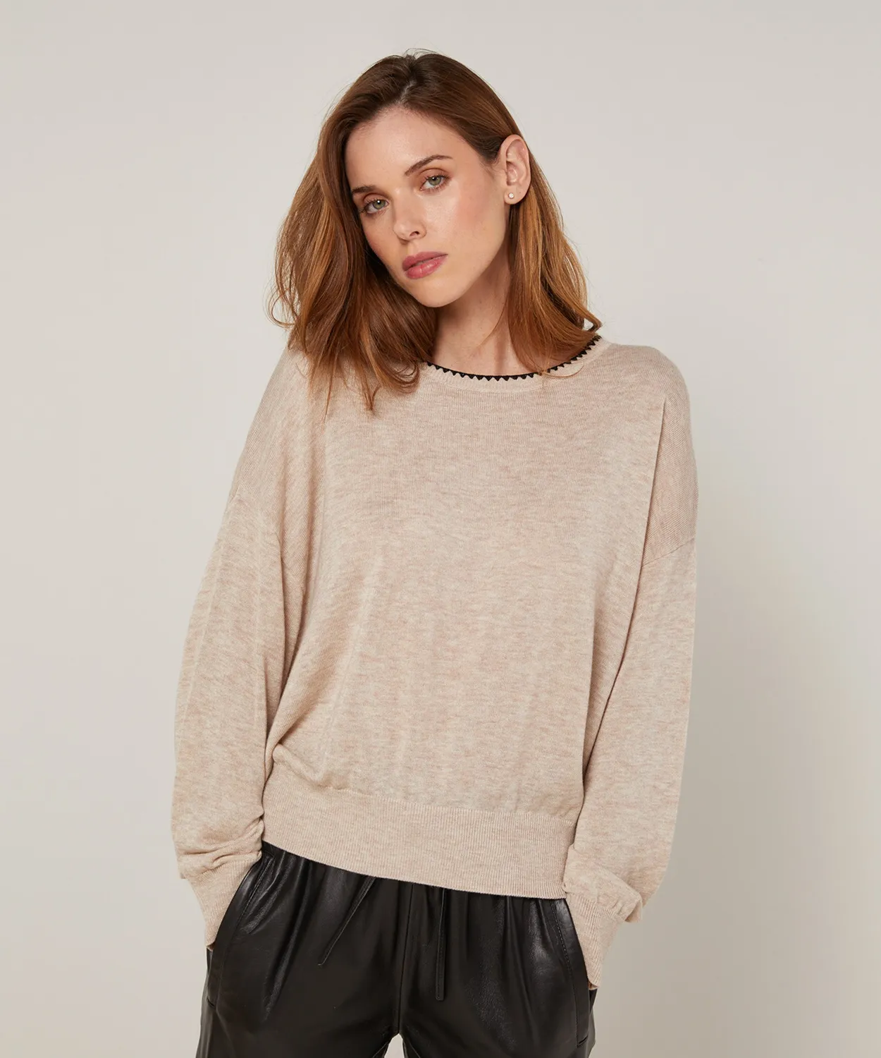 Rodier maglione girocollo maglia fine beige