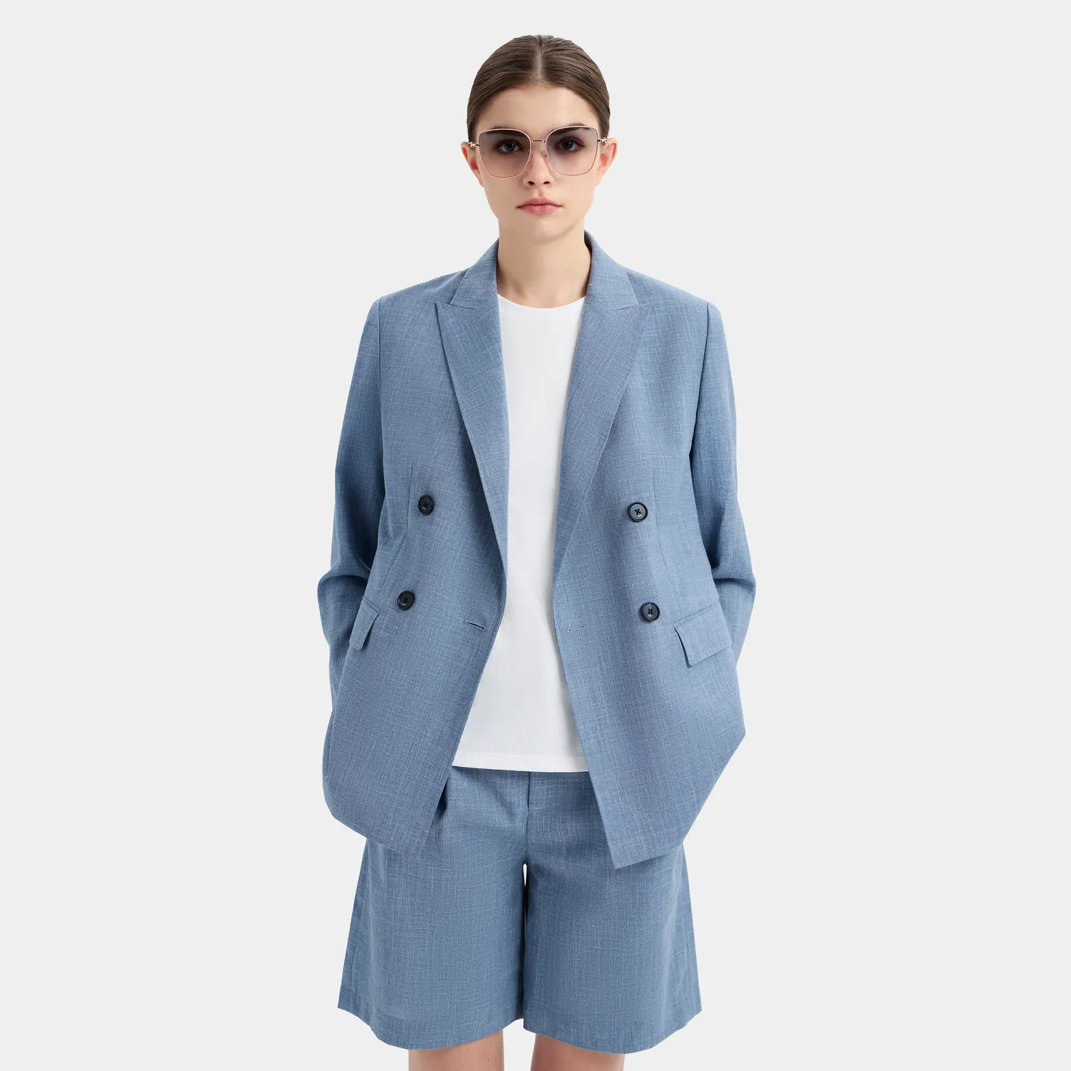 Ports Azure Shorts Blu Pieghe Lana Seta