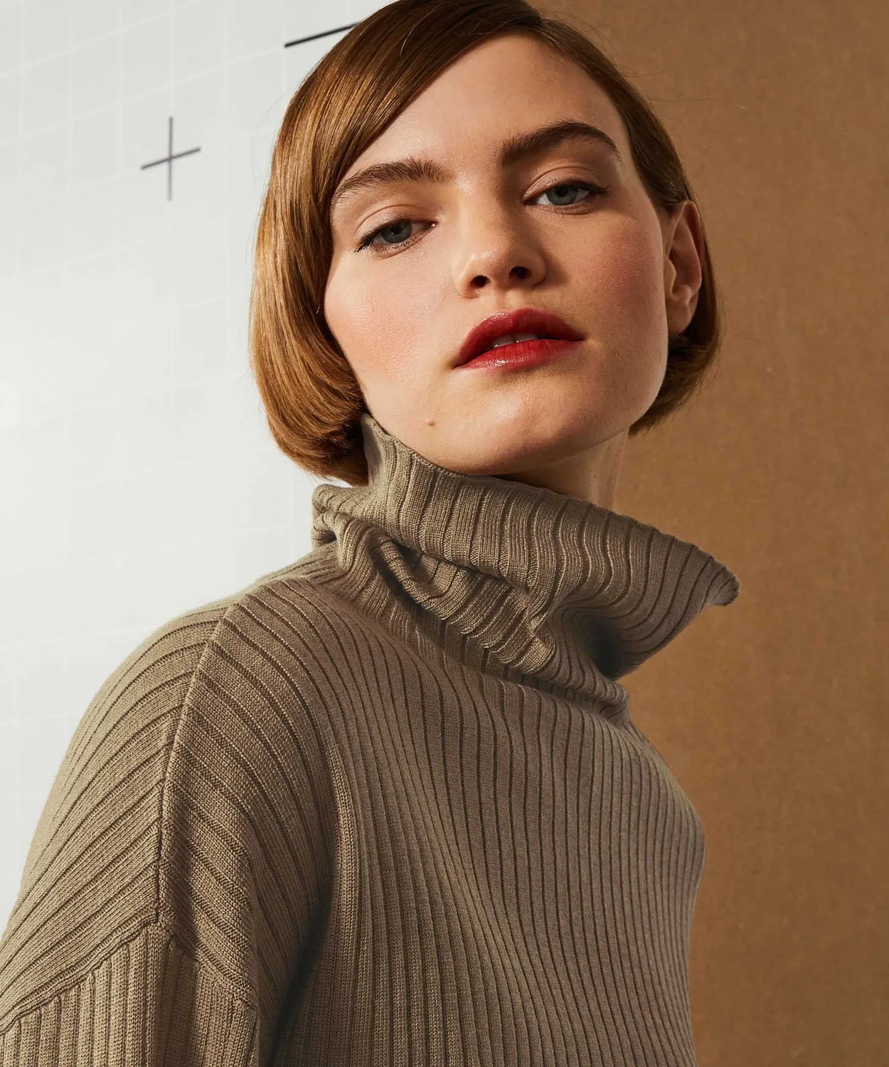 Rodier Dolcevita a coste maglione camel brown collo alto