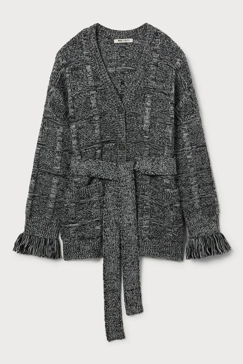 PORTS Check-Knit cardigan lana grigio cintura