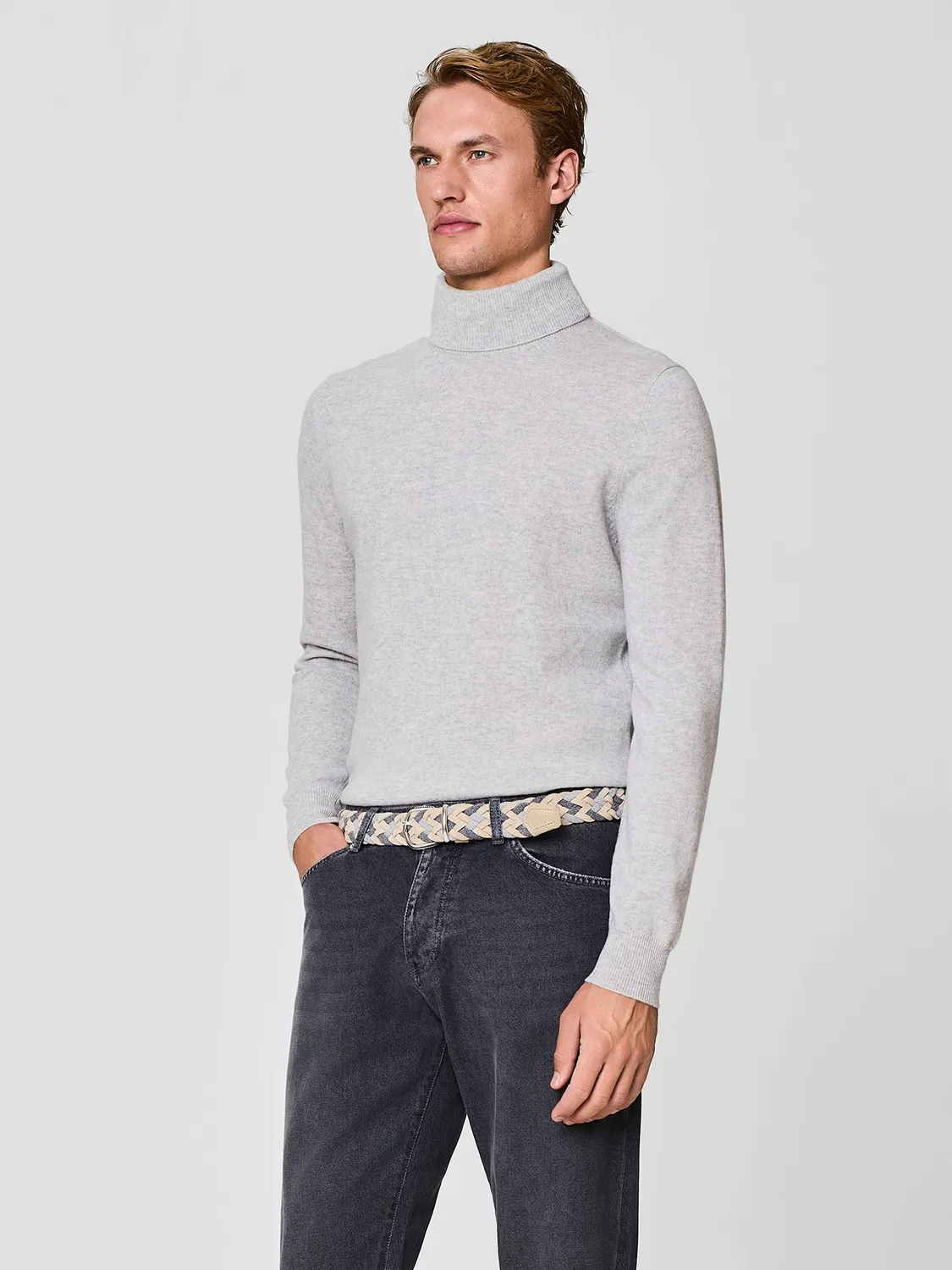 Paul Taylor Dolcevita Cashmere Lana Doppio Collo Grigio Melange