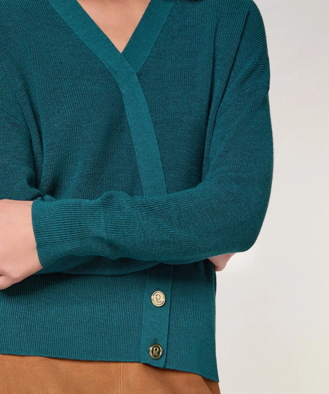 Rodier trompe l'oeil maglia lana merino blu petrolio