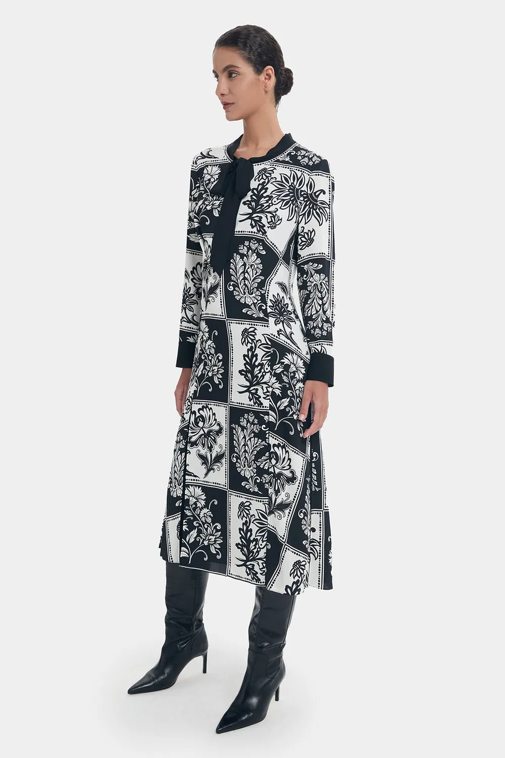 PORTS Retro Floral abito bianco nero 6