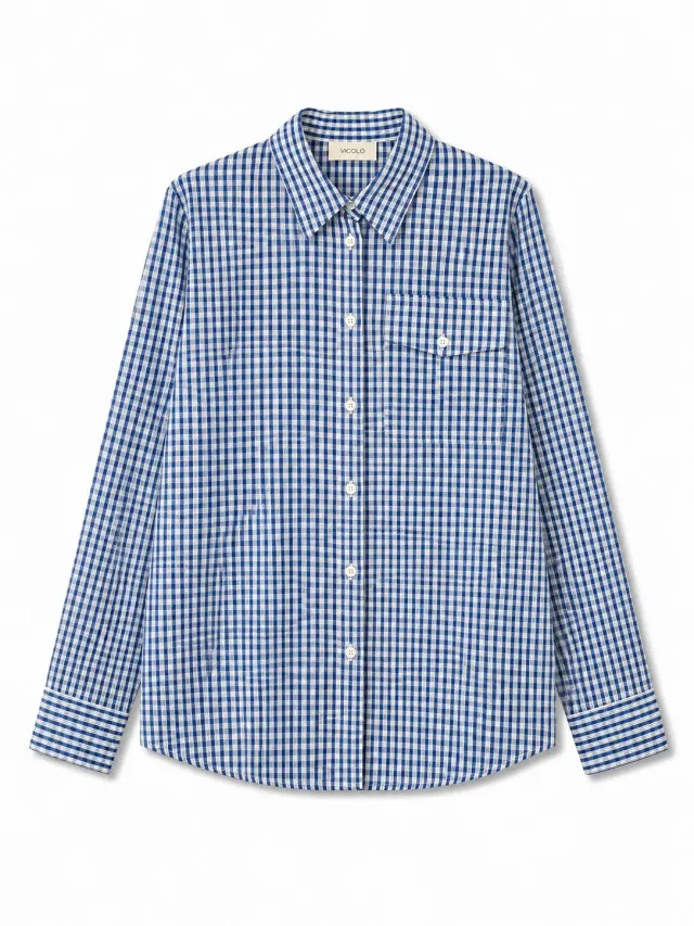 Vicolo Check camicia quadretti blu naturale maniche lunghe