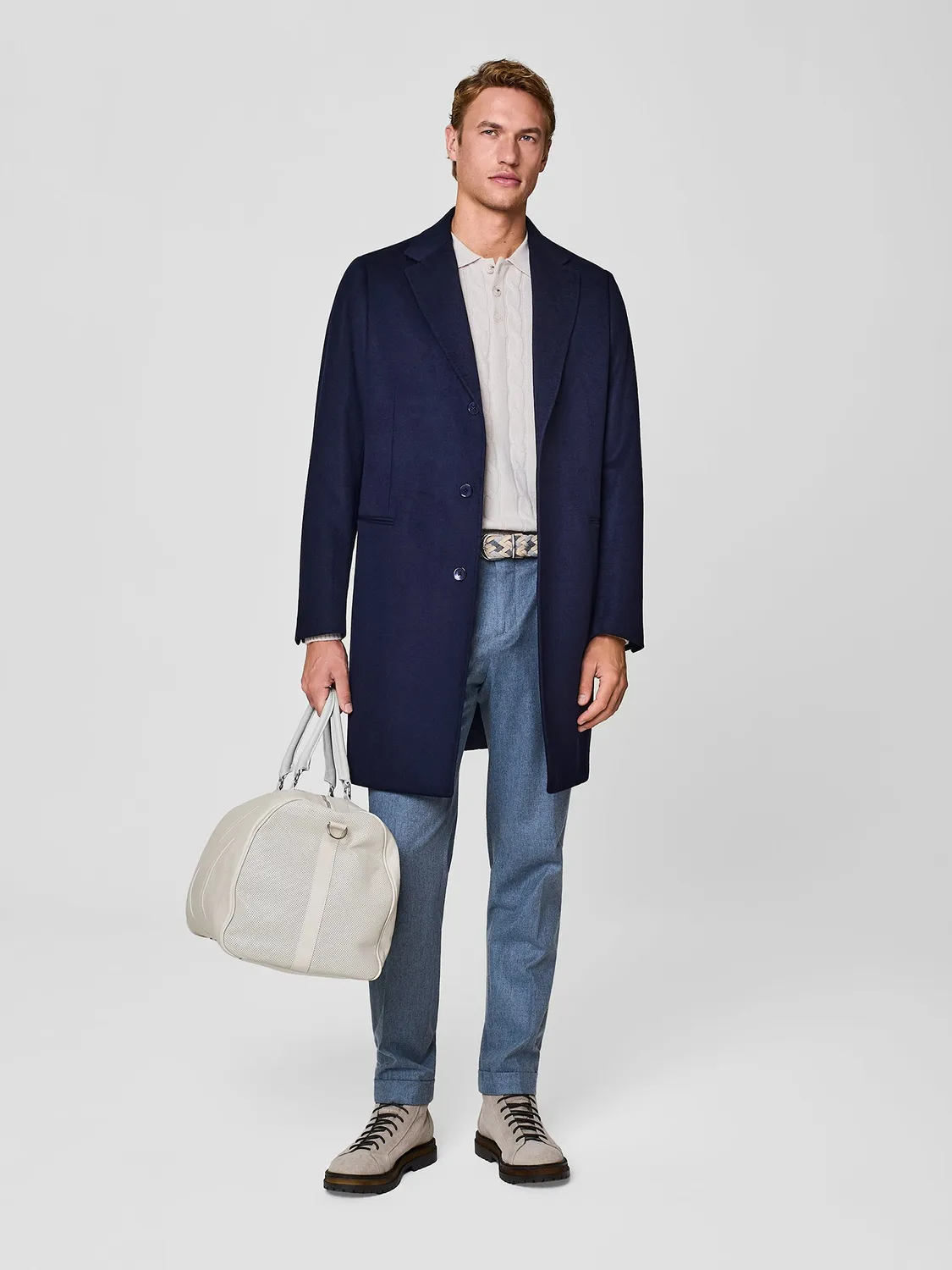 Paul Taylor Cappotto Monopetto Cashmere Blu Puro Sfoderato