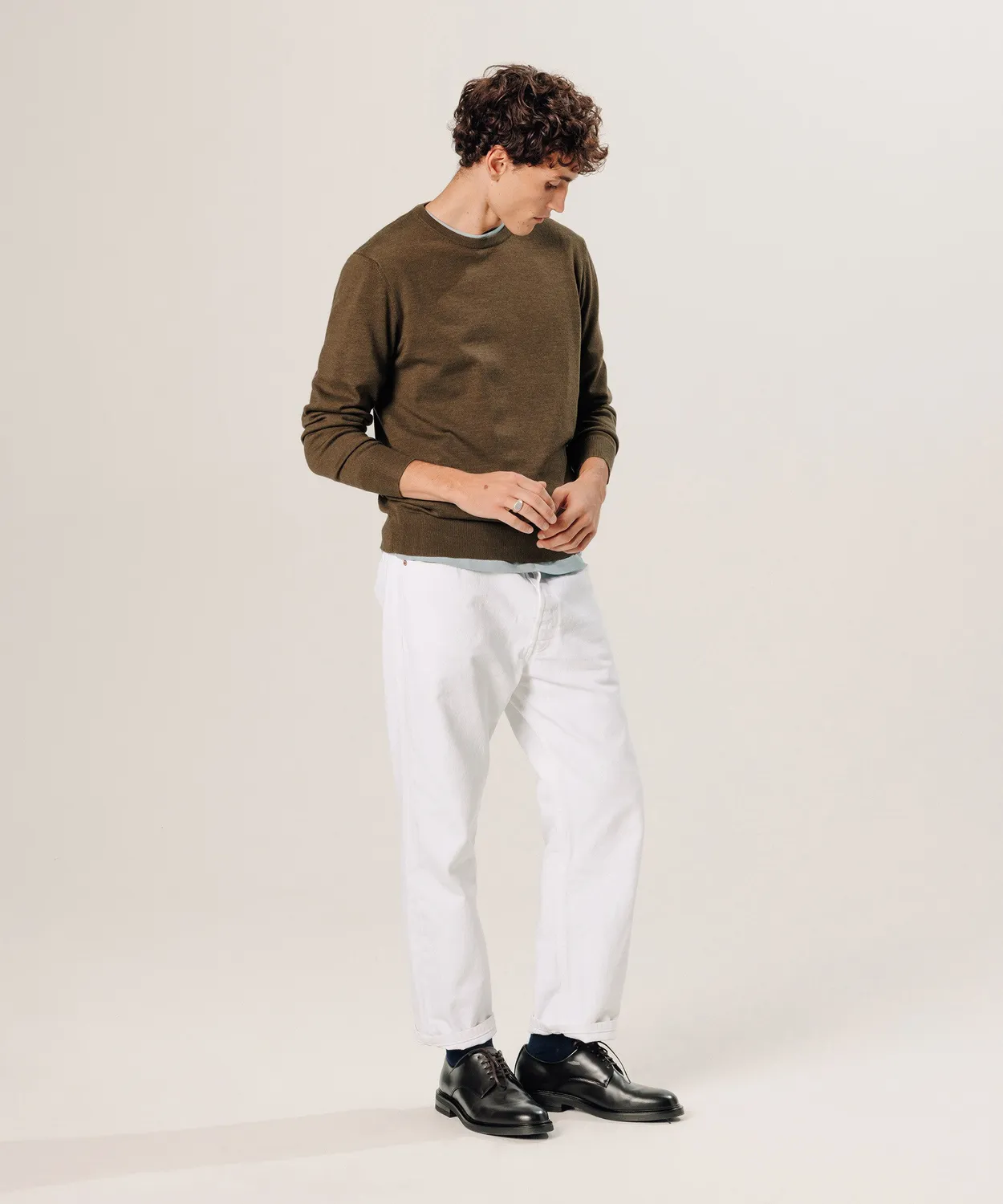 Rodier Maglione girocollo lana merino uomo bark brown