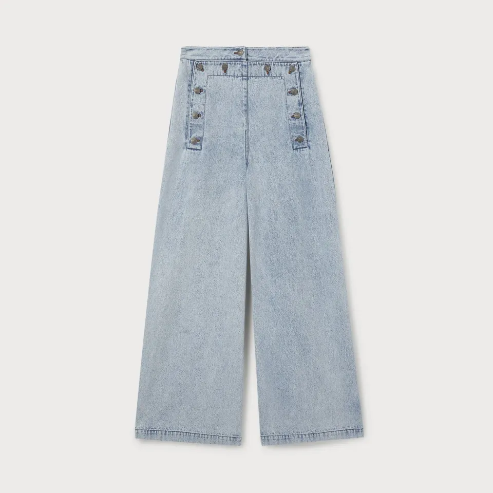 PORTS jeans larghi lavaggio chiaro vita alta cotone