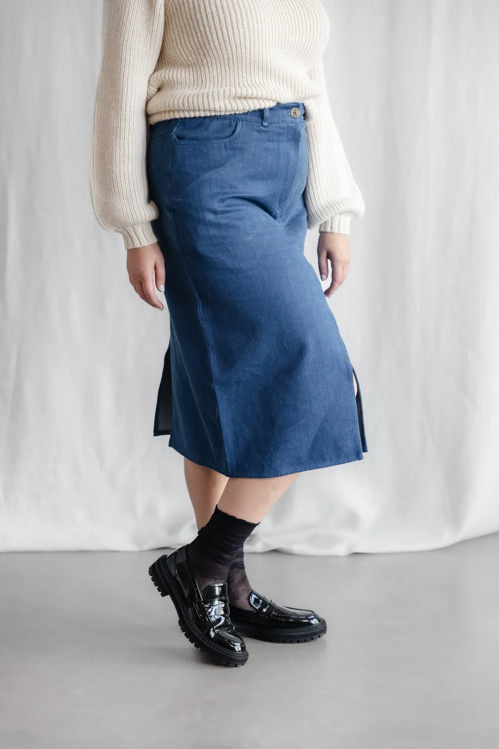 Jyoti Aleena Denim gonna lunga cotone spacchi