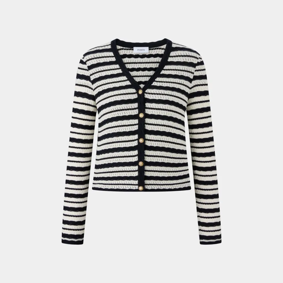 Ports Elegant Striped cardigan navy-white scollo V